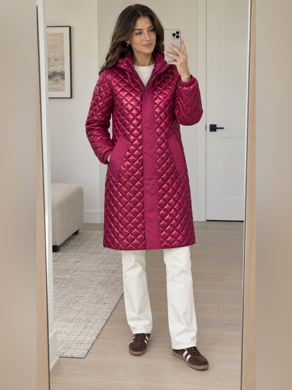 Pajar Canada Peridot Diamond Quilted Longline Hooded Shacket Pink Size S - Picture 2 of 16